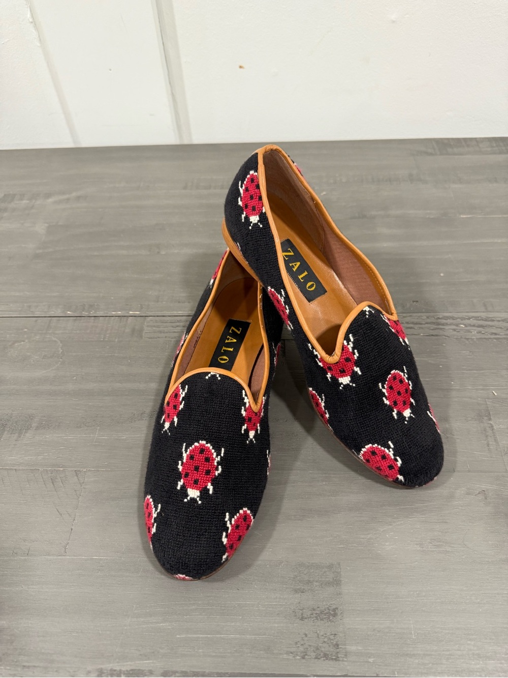 Zalo Black & Red Ladybug Embroidered Slip-On Flats